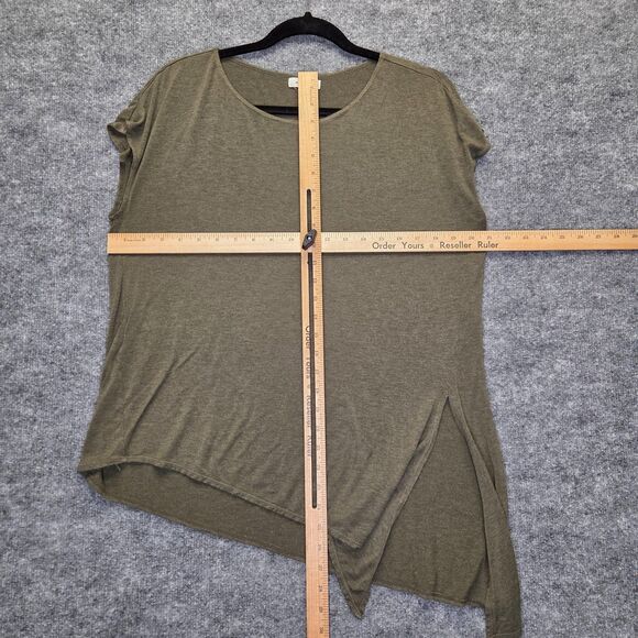Max Studio Shirt Womens Medium Olive Short Sleeve Asymmetrical Tie Hem Tunic - Picture 6 of 8